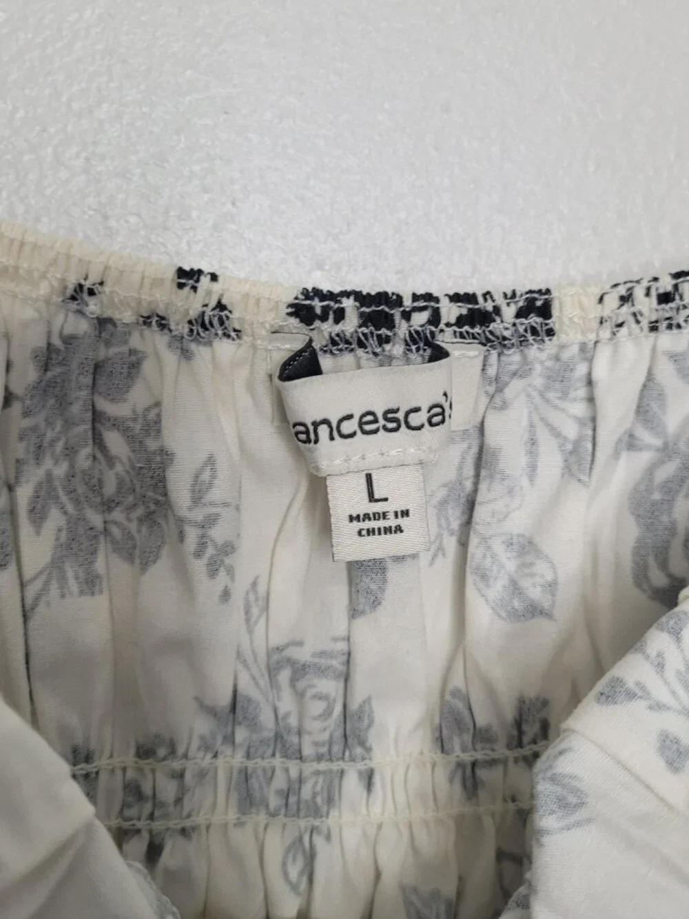 Francesca's cream black floral ruffle sleeve midi pockets cottage garden dress L